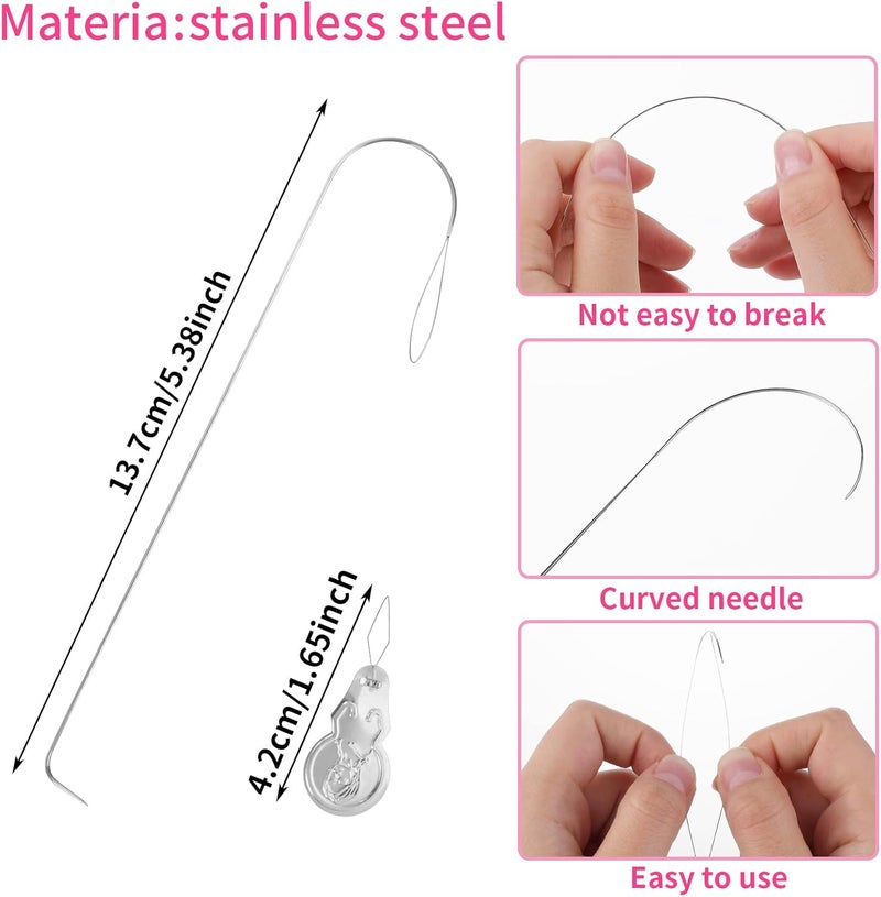 Aster 6 PCS Large Eye Curved Beading Needles with 1pc Bead Needle Threader, 5.3 Inch Flexible Beading Needle for Bead Spinner, Bead Needles for DIY Beading Jewelry Making Crafts - Image 2